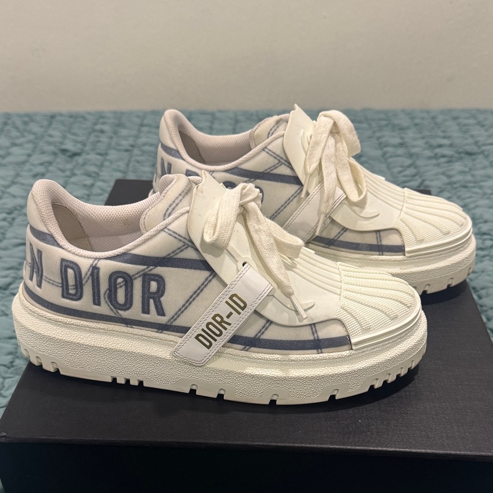 Dior Cream and Gray Logo Sneakers